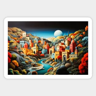 Village Landscape Concept Abstract Colorful Scenery Painting Magnet
